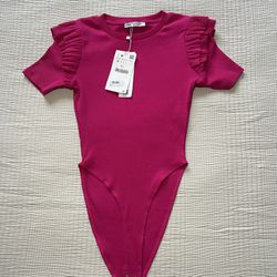 Zara pink ruffle sleeves bodysuit 