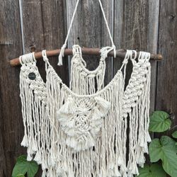 Mini Macrame Handmade Wall Hanging – 3-Layer Design with Natural Branch  Description: This beautiful handmade macramé wall hanging from Mini Ma