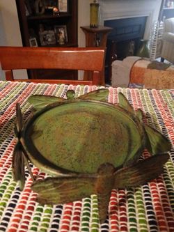 Green Metal Decorative Bowl with Dragonfly Detail