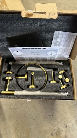Brushed Gold Bathroom Hardware Set 5 Piece with Towel Racks