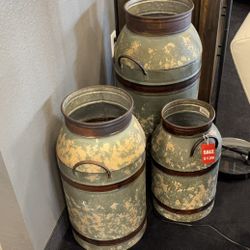 3 Vintage Metal Milk Storage Cans