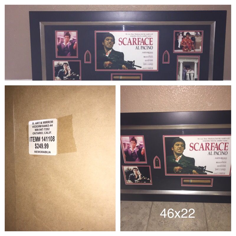 Scarface movie memorabilia poster picture frame large real bullet and cigar
