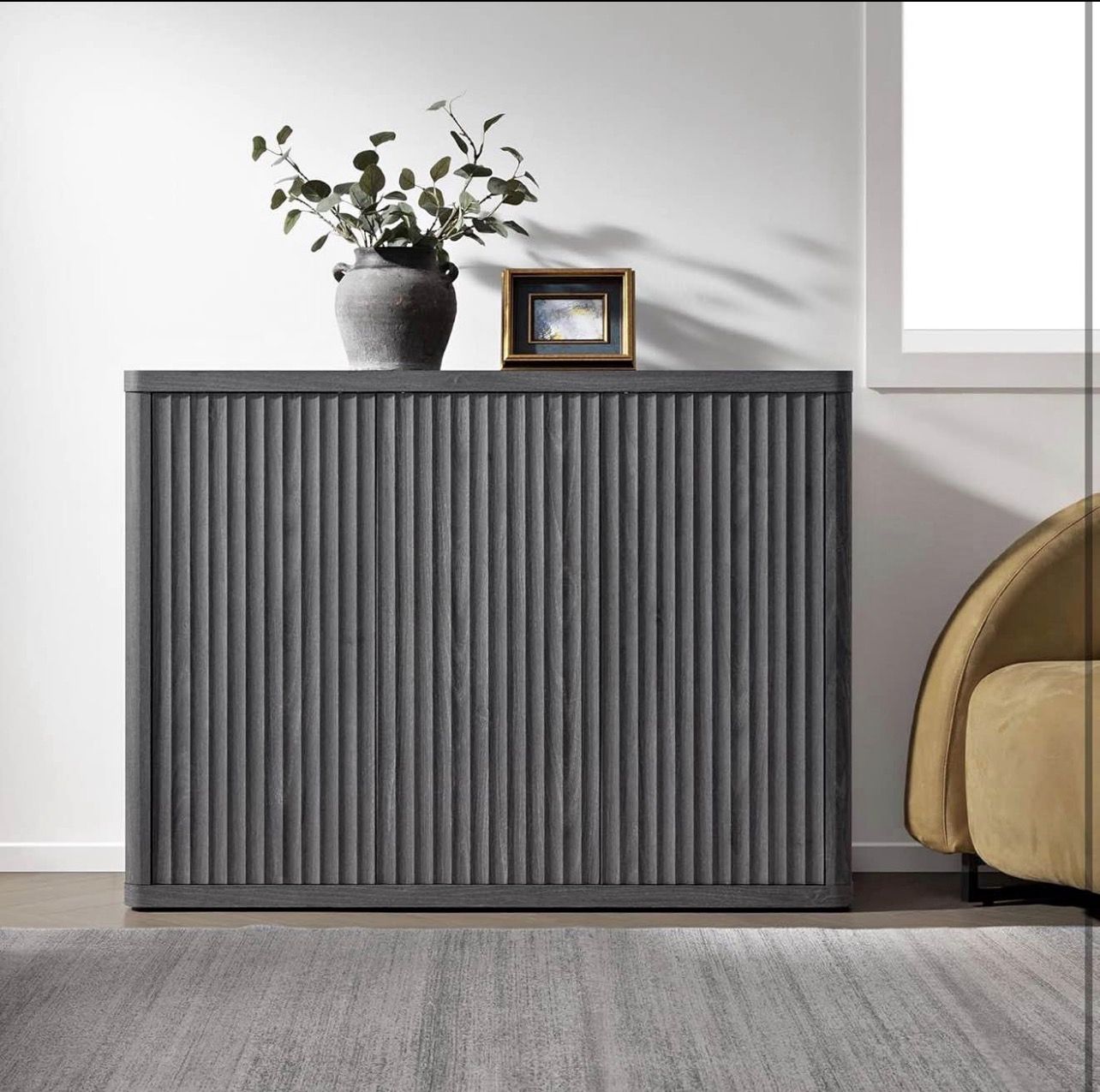 Buffet Cabinet with Storage Accent Sideboard with 3 Doors Modern 46.6" Wide Credenza Fluted Buffet T