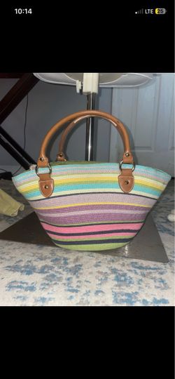 Multicolor Striped Woven Tote Bag
