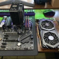 MSI B550 Gen 3 Motherboard, MSI Twin Frozr 1650 Super GPU, AMD 5 5500 CPU, 212 Hyper Cooler Master Air Cooler, Crucial Ballistix Sport RAM