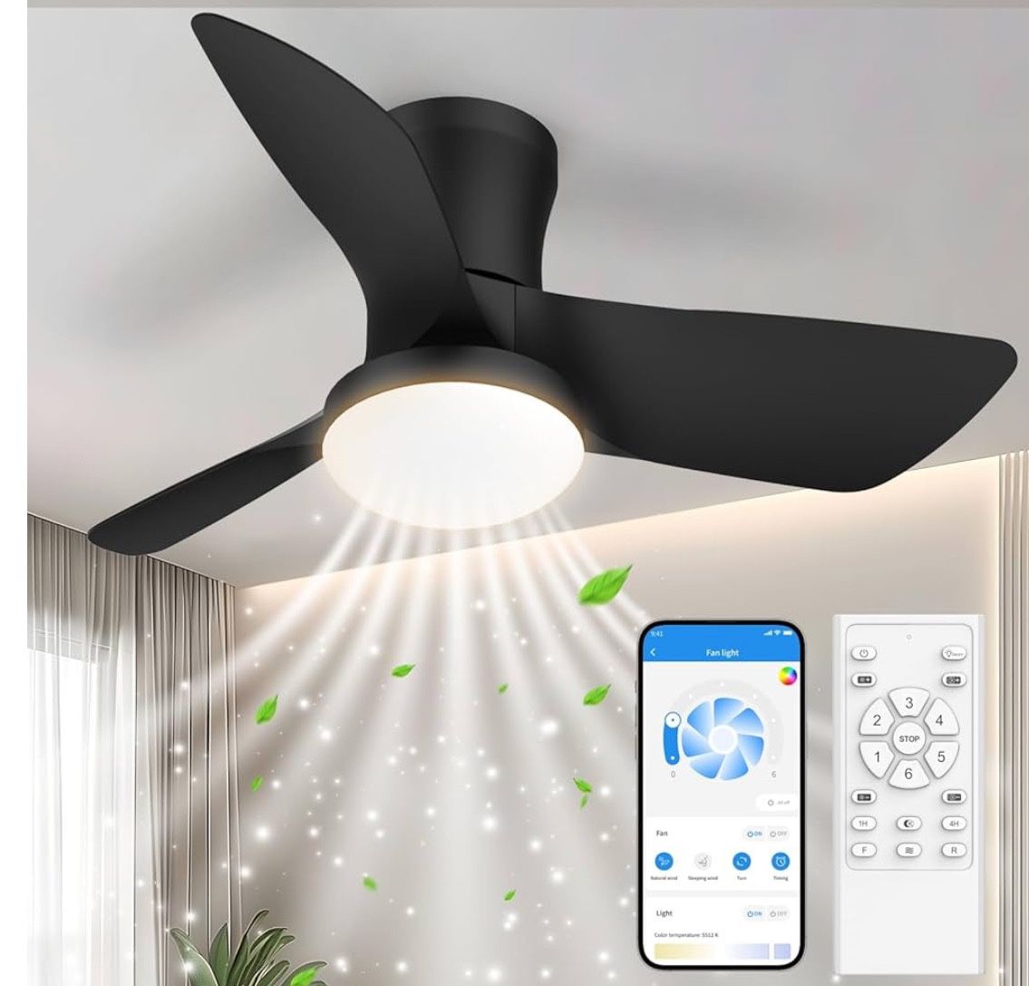 30 Inch Low Profile Ceiling Fans with Lights and Remote & APP Control