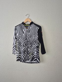 Jamie Sadock Top Womens Medium M Black White Abstract 1/4 Zip Golf Shirt Leather