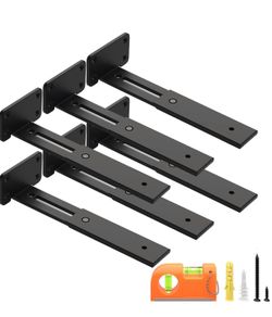 LEOPO 10” Sliding Shelf Brackets 6 Pack Heavy Duty Adjustable Black Metal
