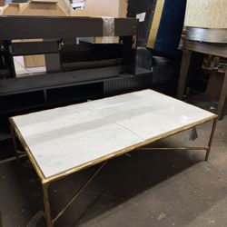 Safavieh Evelynn 48" Marble Coffee Table, Brass Base