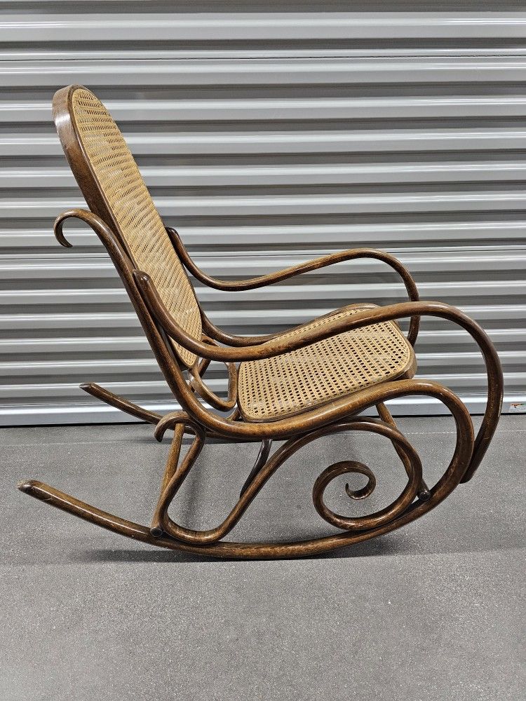 Vintage MCM Thonet style Brentwood cane rocking chair made in Romania