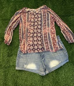 Light Weight Tan Blue And Burgundy Shirt