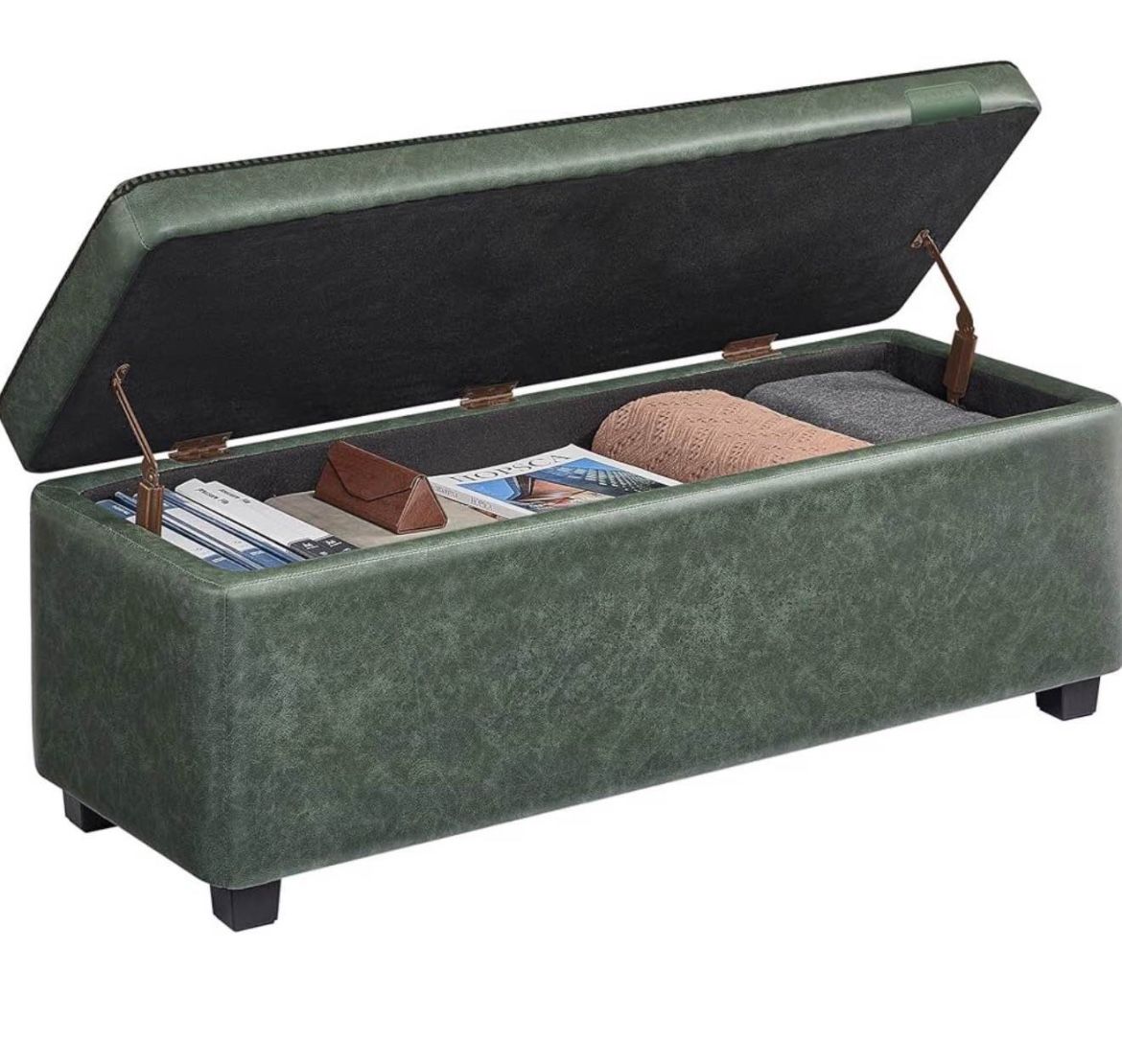 Storage Ottoman Bench, Entryway Bedroom Bench, 25 Gallons, Synthetic Leather with Stitching, Mid-Century Modern, Safety Hinges, Loads 660 