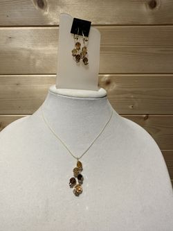 Brand new handmade Swarovski crystal necklace and earrings in brown tones
