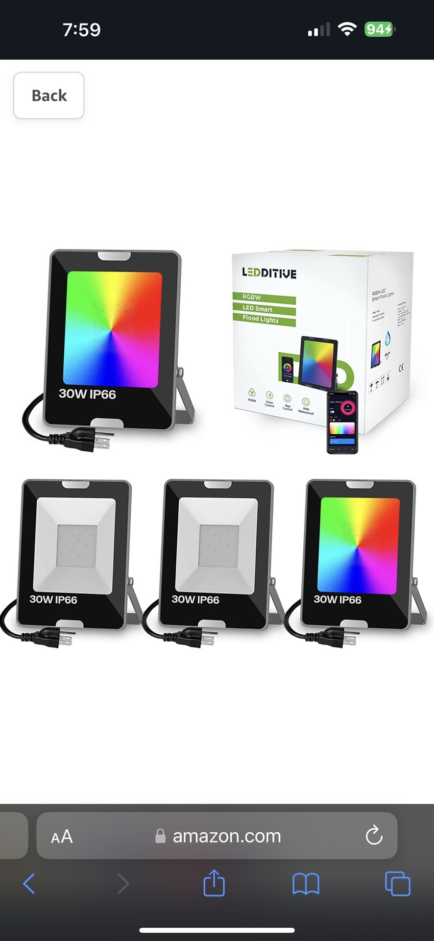 Leddictive Smart RGB LED Flood Light 30W Eqv 300W, Outdoor Color Changing Stage Lights with APP Control, DIY Scenes Flood Lights with IP66 Waterproof