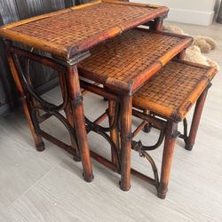 Set Of 3 Bamboo/Rattan Nesting Tables