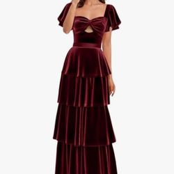 hort Sleeve Velvet A Line Pleated Cocktail Dresses for Women Long Cut Out Tiered Formal Evening Gown
