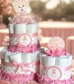 Royal Princess Teddy Bear Pink Baby Shower diaper cake Centerpieces