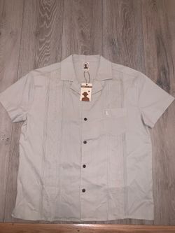 Dandy Del Mar Linen Cotton Camp Shirt Embroidered Floral Guayabera Size: Large