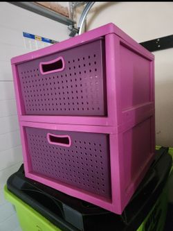 Set of 2 Pink and Purple Plastic Storage Drawers