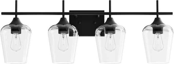 VONLUCE 4-Light Bathroom Vanity Light, Black Metal with Clear Glass, Over Mirror