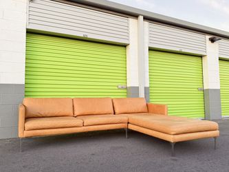 Italian Leather Saddle Sectional Sofa Couch