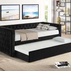 5335 Trina Black and Gray Trundle Twin Bed