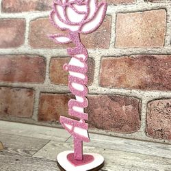 Personalized Name Standing Wooden Rose 