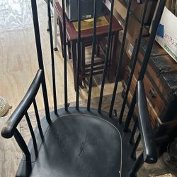 Vintage Nichols And Stone Maple Black Stained Rocking Chair With Gold Stencil
