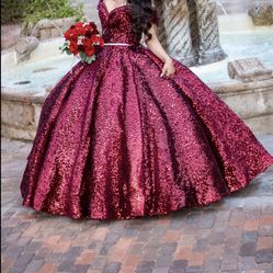 sparkly burgundy Quinceañera dress 