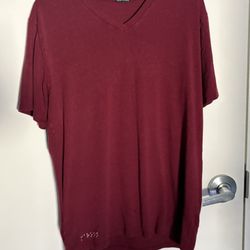 Two Blind Brothers Men's Burgundy V-Neck Cotton Braille Accent T-Shirt