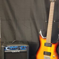 Used Laguna LE300 Sunburst Solid Body Electric Guitar and a Crate XT15R Amp 