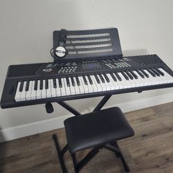 RockJam 61 Key Keyboard Piano Stand With Pitch Bend Kit, Piano Bench, Headphones