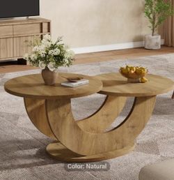 Coffee Table, 2-Tier Farmhouse Coffee Table with U-Shaped Frame, Low Accent Center Cocktail Table
Color : Natural