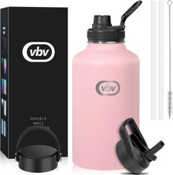 vbv Insulated Water Bottle,1800ml(64 Oz) - 3 Lids (Straw Lid), Half Gallon Large Metal Stainless Steel Water Jug, Big Double Wall Vacuum Flask, Leak-P