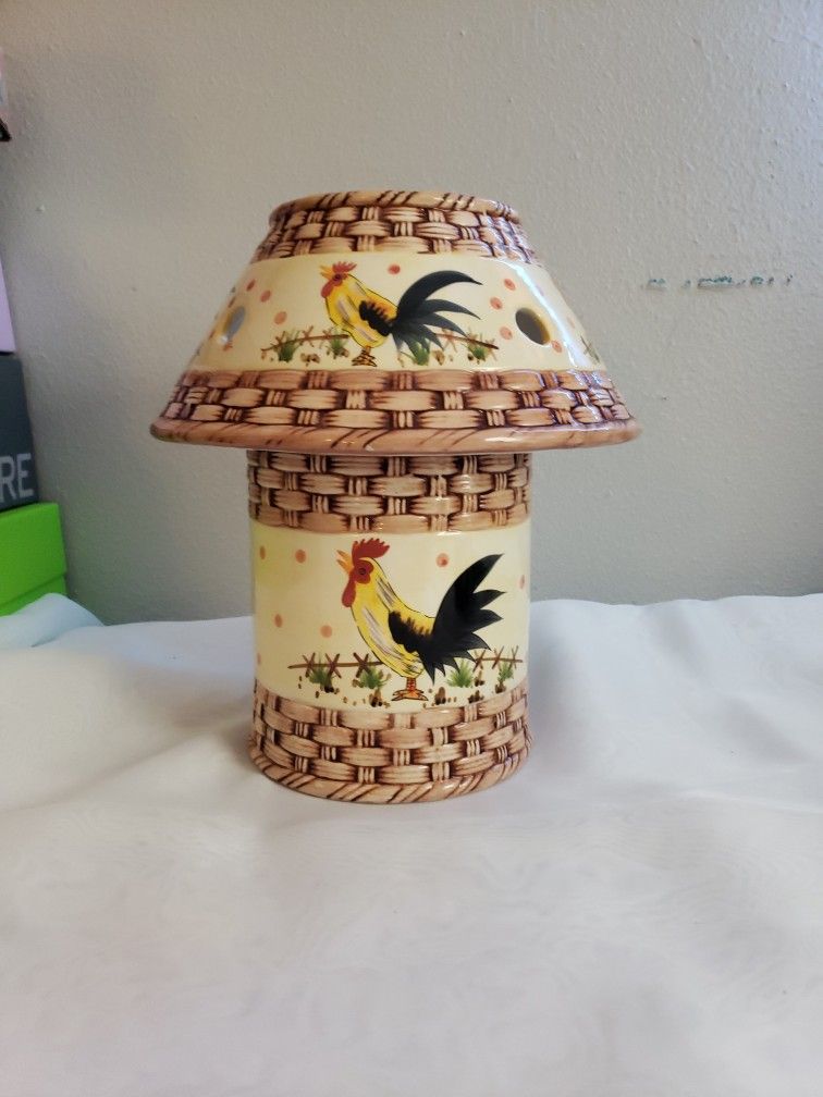 Ceramic Candle Jar Lamp Rooster Basket Weave Vintage