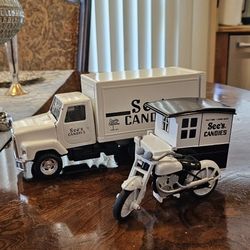 Sees Candies 1987 Ertl Metal Diecast 1/24 Truck & Motorcycle Delivery Side Car / Hot Wheels / Matchbox / Maisto / M2 Machines / Advertising