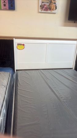 Queen Bed with Mattress White Headboard
