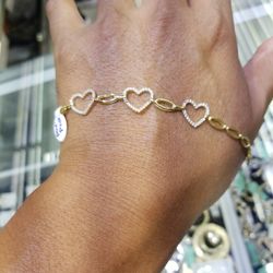 14k Gold Heart Bracelet Cz Stones