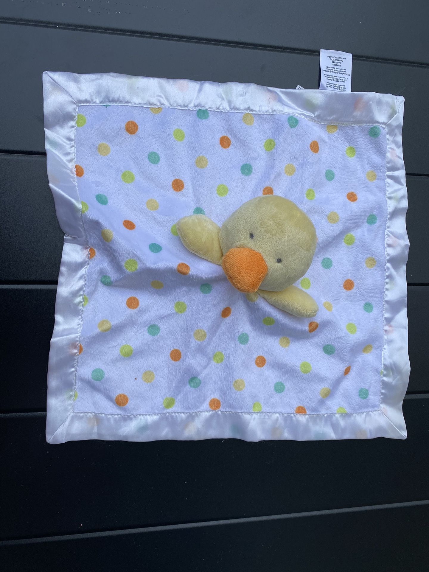 Carters Yellow Duck White Satin Polka Dot Mini Security Blanket Baby Toy rare
