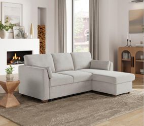 Coddle Luke Fabric Sleeper Sofa with Reversible Chaise and Storage, Beige