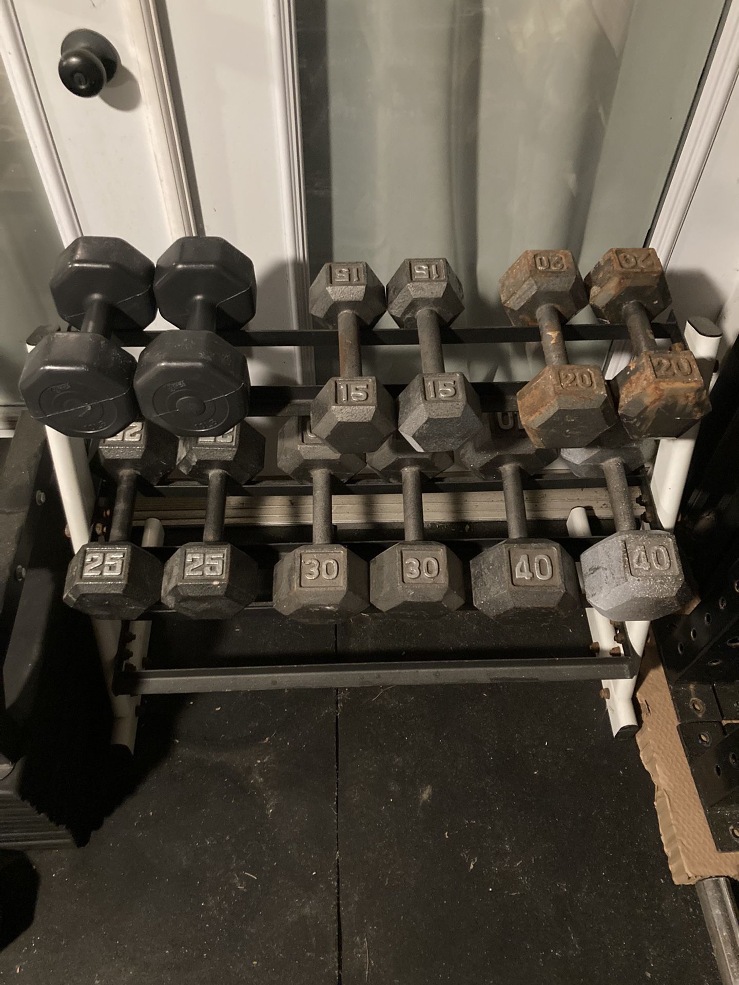 6 Pairs Of Steel Cast Iron Hex Dumbbells With 3 Tier Rack