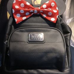 Disney Minnie Mouse Polka Dot Bow Women's Mini Backpack, Black NEW Bag