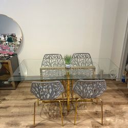 Modern Gray Gold Dining Set For 4
