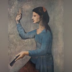 WOMAN WITH A FAN 1905 Original Vintage Fine Art Print Pablo Picasso Deco Nouveau Artist Antique Collectible 1950’s Ephemera