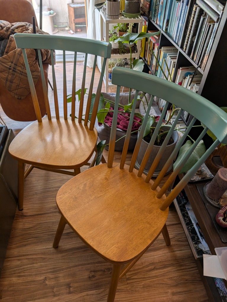 Pair of solid wood dining chairs