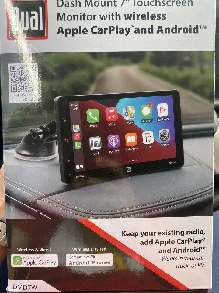 Dual Electronics DMD7W Dash Mount 7" Touchscreen Monitor with Wireless Apple CarPlay
And Android