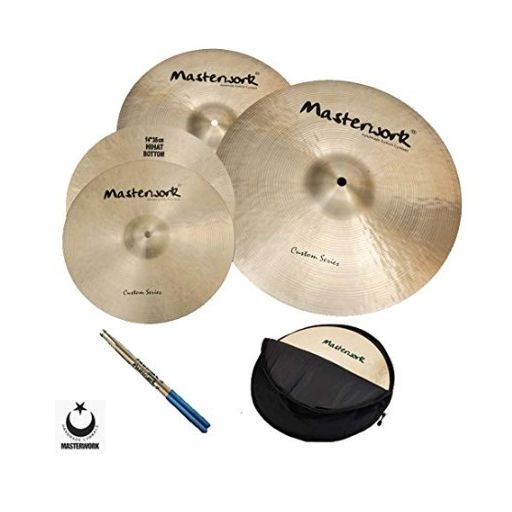 Masterwork Custom Series Cymbal Set (14" Hi-Hat,16" Crash, 20"Ride + Carrying Bag + 5B Drumsticks) – Made In Turkey