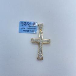 New 10k Solid Gold Diamond Cross Pendant 