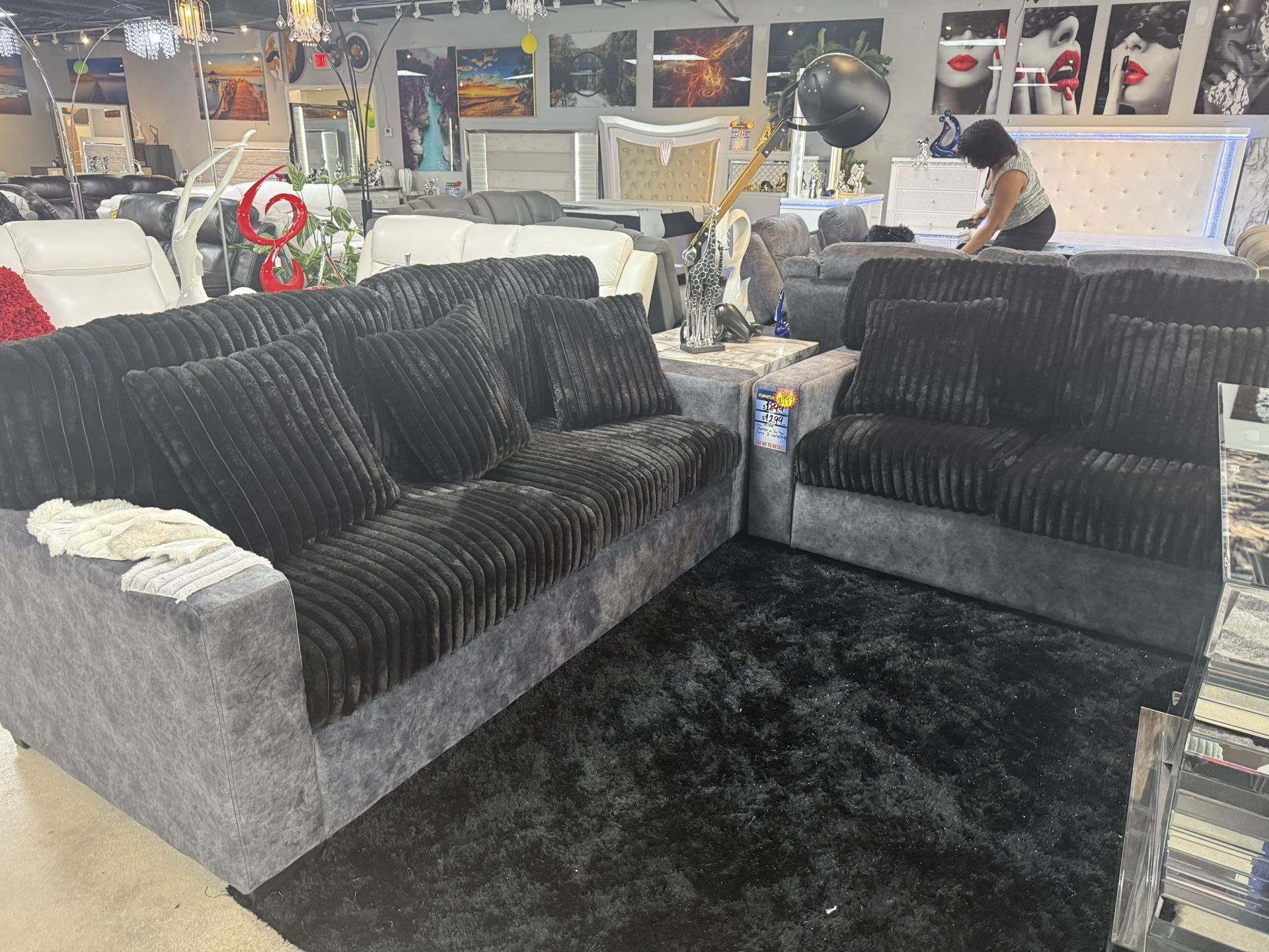 Black Corduroy Sofa And Love On Sale For $999