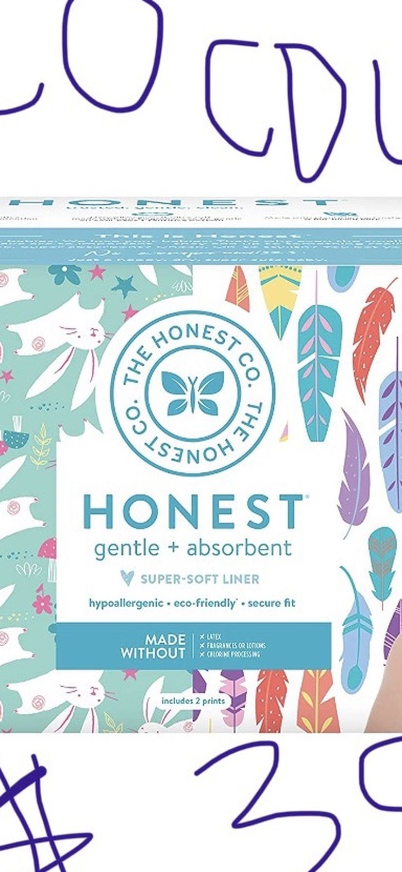 The Honest Company Super Club Box Diapers with TrueAbsorb Technology, Painted Feathers & Bunnies, Size 4, 120 Count